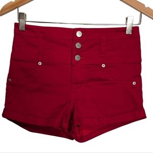 Red High-Waist 3 Button Zip Closure Short Shorts. Size 6